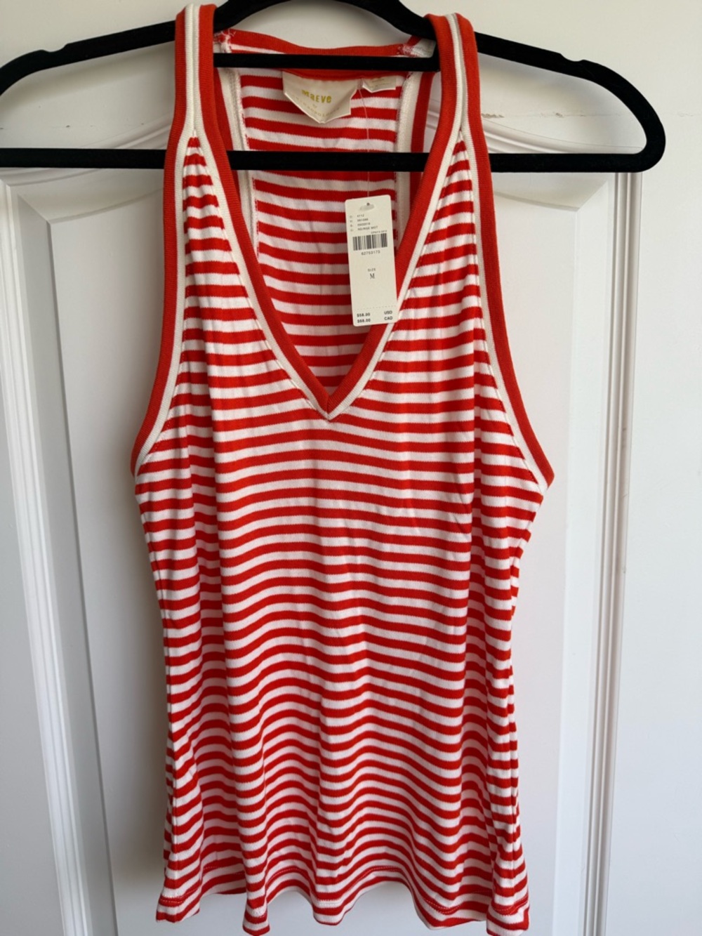 Maeve Red and White Striped V-Neck Tank